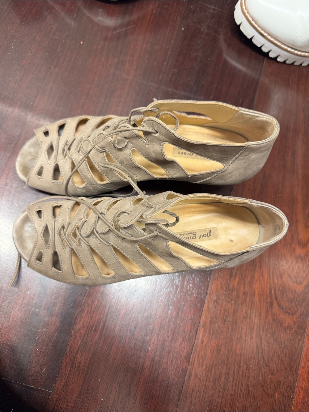 Paul Green Taupe Suede Lace-Up Cutout Sandals